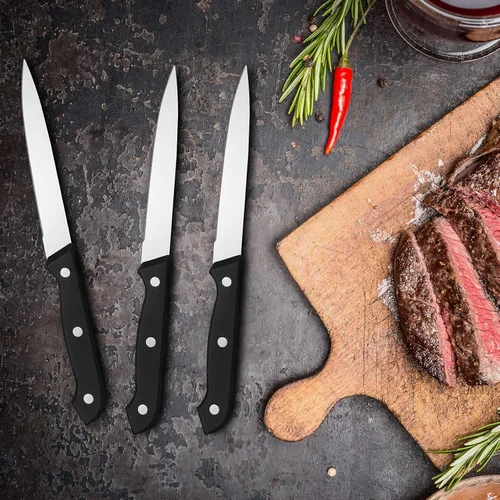 Miniatura 5 de Lasnten Juego de 100 cuchillos de carne de acero inoxidable de 8.78 pulgadas, punta puntiaguda, mango de plástico, cuchillo de cocina