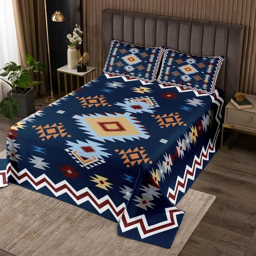 Miniatura 31 de Erosebridal Juego de colcha étnica tribal con flechas geométricas aztecas, acolchado occidental, tribu africana, exótico, atrapasueños, plumas