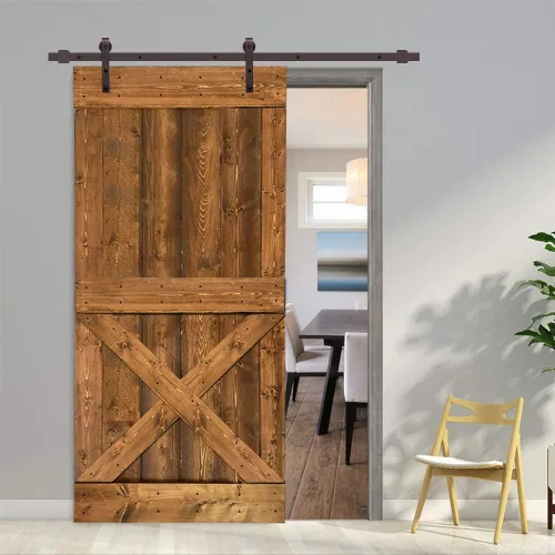 Miniatura 2 de TMS Mini puerta corrediza interior de madera de pino nudosa maciza teñida con kit de herrajes deslizantes (84 x 36 pulgadas, nogal)