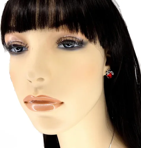 Miniatura 4 de Hermoso collar y aretes con colgante de mariquita en tono plateado, cadena de 19 pulgadas, joyería de moda en caja de regalo, Diamante de imitación