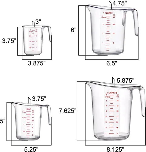 Miniatura 4 de Amazing Abby - Melissa - Vasos medidores de plástico (juego de 4 piezas), jarras medidoras de grado alimenticio, capacidad de 1/2/4/8 tazas