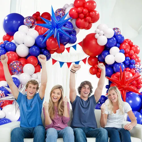 Miniatura 6 de Kit de arco de guirnalda de globos rojos, blancos y azules, 5, 10, 12, 18 pulgadas, globos de látex de confeti rojo, blanco y azul
