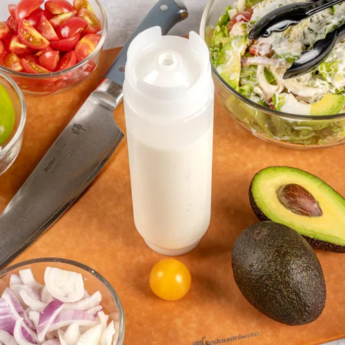 Miniatura 11 de Restaurantware First In First Out - Botella exprimible de condimentos de 16 onzas, 6 tapas rellenables, botella de presión FIFO - Punta dispensadora