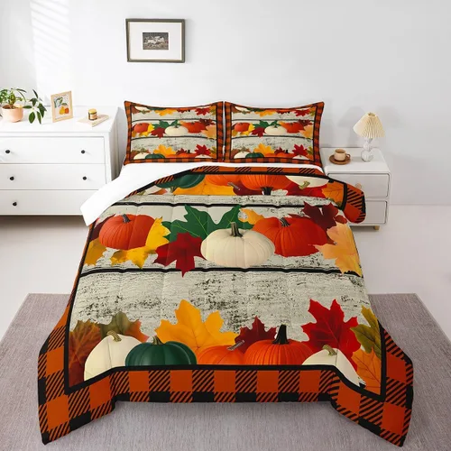 Miniatura 6 de Juego de edredón de calabaza de otoño tamaño individual para niños y niñas, juego de ropa de cama para niños, mujeres y hombres, ultra suave