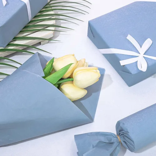 Miniatura 3 de Whaline 100 hojas de papel de seda azul polvoriento, color azul pastel, papel decorativo de arte decorativo para manualidades, embalaje, boda, Azul