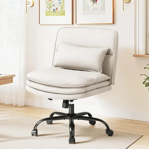 Miniatura 7 de Furmax Silla de Oficina con Patas Cruzadas con Ruedas, Asiento Extra Ancho Sin Brazos Silla de Escritorio Giratoria, Altura Ajustable Silla