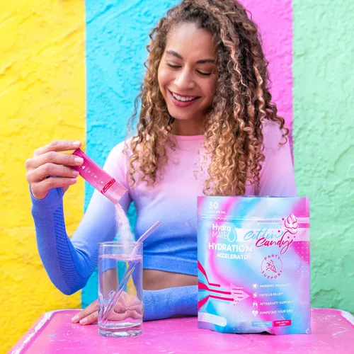 Miniatura 2 de HydroMATE - Electrolitos en polvo sin azúcar, algodón de azúcar, 30 paquetes de hidratación instantánea con vitamina C para aumentar la energía