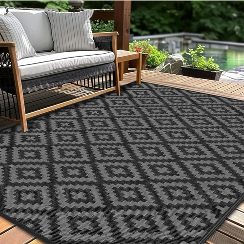 Miniatura 18 de Alfombra de paja de plástico para patio al aire libre, 5 x 8 pies, impermeable, reversible, alfombra de área, patio, caravana, porche, balcón, Azul