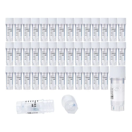 Miniatura 10 de Cryoviales de 0.0 fl oz, 25Pcs Cryotubes con código de barras lateral, frascos de esterilización con rosca externa, tubos de muestra con tapas Azul