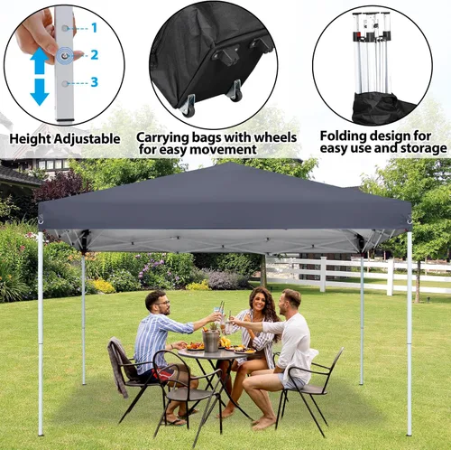 Miniatura 3 de Tienda de campaña desplegable de 10 x 10 pies, toldo instantáneo para exteriores con bolsa de transporte con ruedas, 4 cuerdas, patas rectas