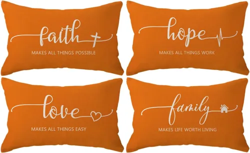 Miniatura 12 de Fundas de almohada inspiradoras con texto inspirador, fe, esperanza, amor, familia, fundas de almohada decorativas de 18 x 18 pulgadas, fundas