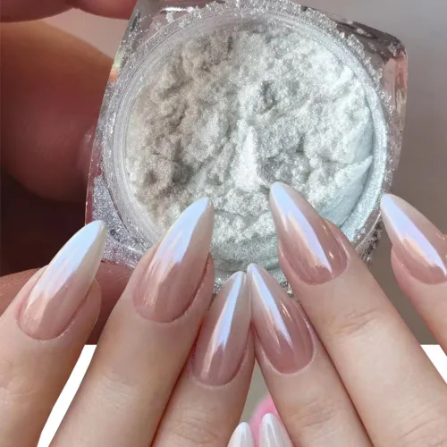 Miniatura 2 de 2 piezas de polvo de uñas cromado para arte de uñas, kit de polvo de uñas cromado con purpurina aurora transparente, pigmento para uñas, purpurina