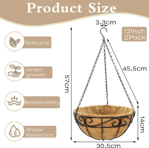 Miniatura 3 de EIMQUVW Macetas Colgantes de Metal para Exteriores (Paquete de 2, 12 pulgadas) Cestas Colgantes para Plantas Soporte de Plantas de Alambre Redondo