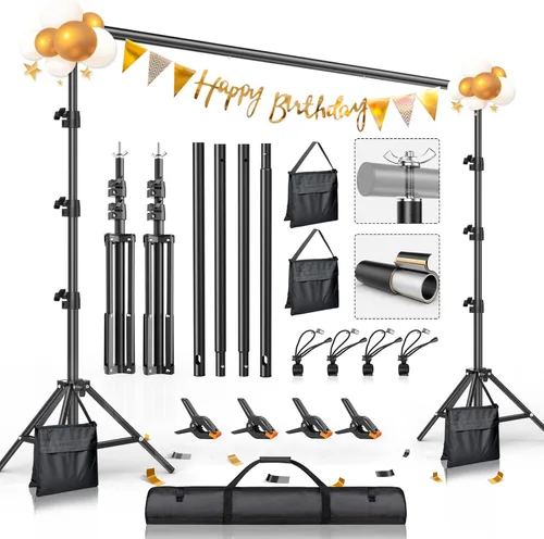 BEIYANG Kit de soporte de fondo de fotos de 8.5 x 10 pies, kit de sistema de soporte de fondo ajustable con bolsa de transporte, para fotografía de