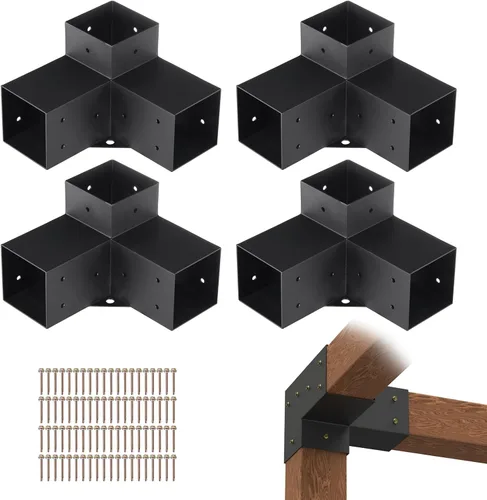 Miniatura 18 de Kit de pérgola VEVOR, soporte inclinado de 4 vías de 4x4 pulgadas para vigas de madera de 3.5x3.5 pulgadas en tamaño real, soporte de pérgola