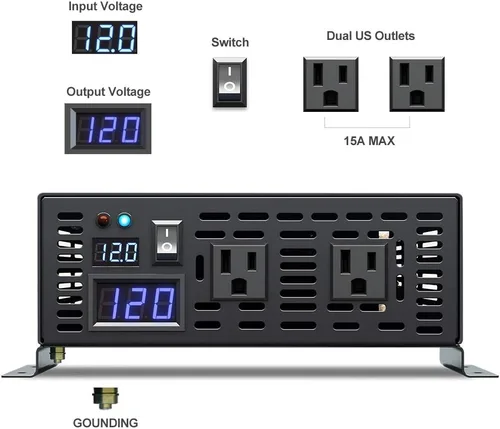 Miniatura 3 de WZRELB Inversor solar de onda sinusoidal pura de 1500 W, 24 V CC a 120 V CA, inversor de corriente fuera de la red para camping RV