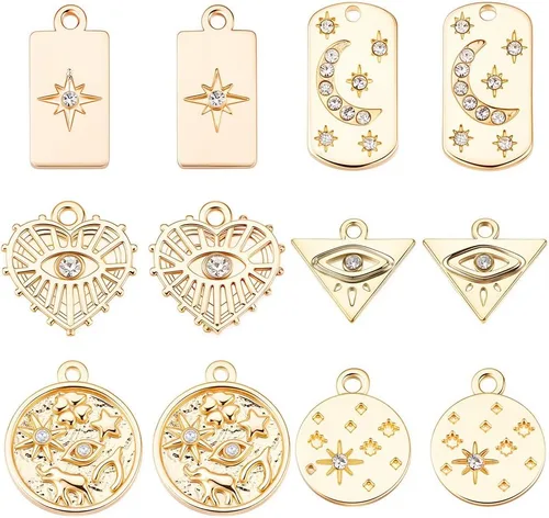 Miniatura 12 de SUNNYCLUE 1 caja de 36 piezas de 6 estilos de dijes contra el mal de ojo, gesto de mano, dije de victoria para hacer joyas, dijes, collares, aretes