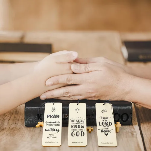 Miniatura 6 de Colarr 30 juegos de regalos cristianos a granel para el día del padre, marcadores de versículos bíblicos con colgante de cruz de madera