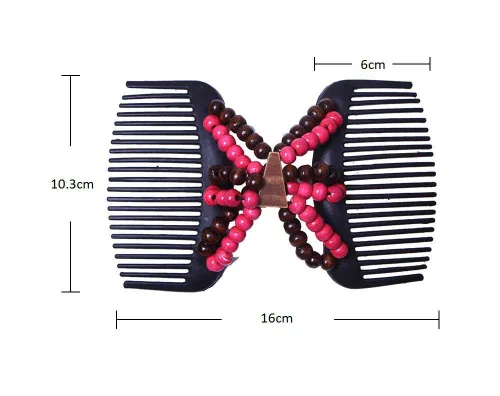 Miniatura 7 de LOVEF Peines mágicos para el cabello para mujer, 3 unidades, con cuentas de madera, elásticos, doble cara, clips para moño, accesorios