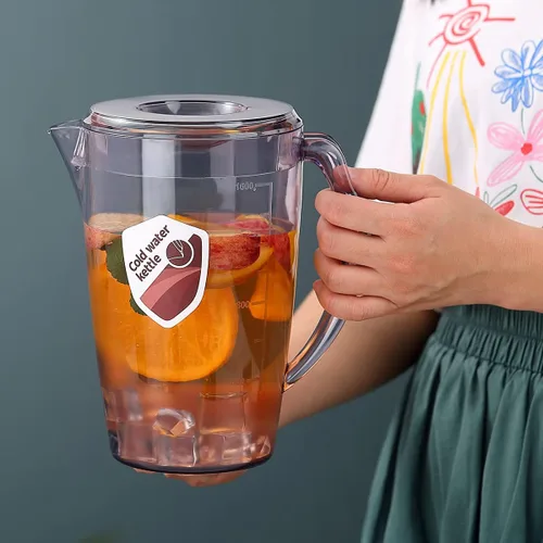 Miniatura 4 de HOMQUEN Jarra de plástico con 3 tazas, jarra de agua de 60 onzas/1.8 L con tapa, jarra de té helado, jarra de agua, jarra de agua con asa para té