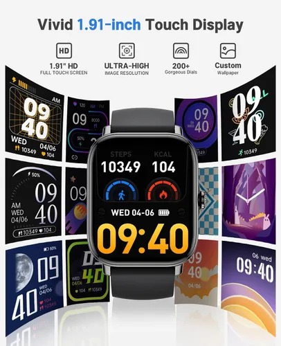 Miniatura 5 de Reloj inteligente para Android para hombres y mujeres, pantalla táctil de 1.91 pulgadas con monitor de sueño de oxígeno en sangre y frecuencia