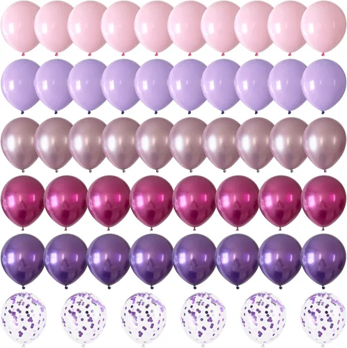 Miniatura 24 de Globos morados, 60 globos de látex de color morado claro y perla metálica, globos de confeti para cumpleaños, baby shower, despedida de soltera