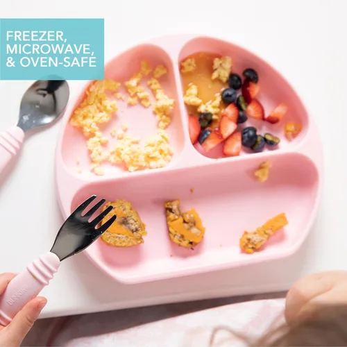 Miniatura 5 de Bumkins Plato de succión para niños pequeños y bebés, plato de agarre dividido para bebés y niños, destete LED para bebés, suministros