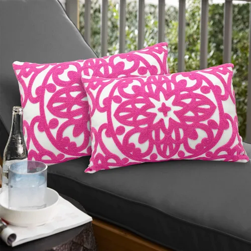 Miniatura 2 de Alysheer Fundas de cojín lumbares bordadas decorativas de 12"x 20", juego de 2, patrón de bordado clásico de mandala estilo bohemio, funda de cojín