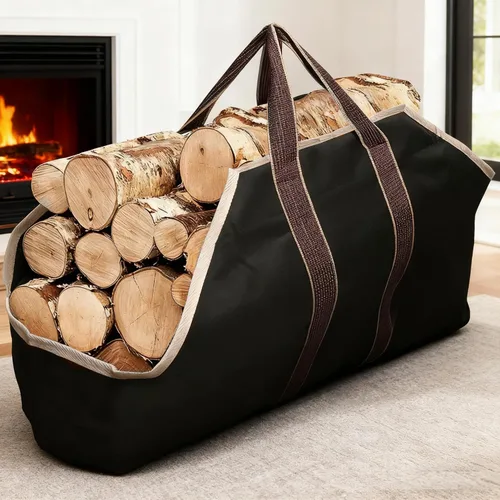 Gran bolso de lona para transportar troncos, bolsos para leña para chimenea interior con soporte, bolsas redondas para transportar un montón de leña