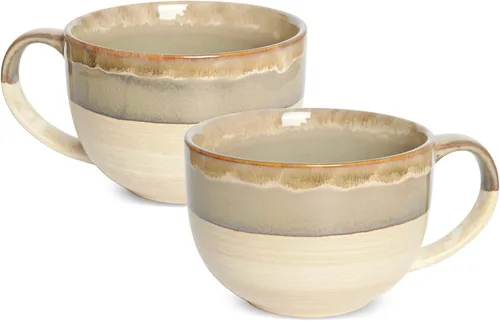 Miniatura 9 de Bosmarlin Juego de 2 tazas de café jumbo de cerámica, 23 onzas, tazones de sopa grandes con asas, aptos para lavavajillas y microondas (azul)
