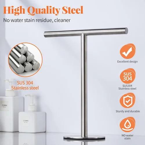 Miniatura 7 de Soporte de toalla de mano para baño, soporte de toalla de 13 pulgadas en forma de T, barra de toalla de pie, acabado de acero inoxidable SUS304 Plata