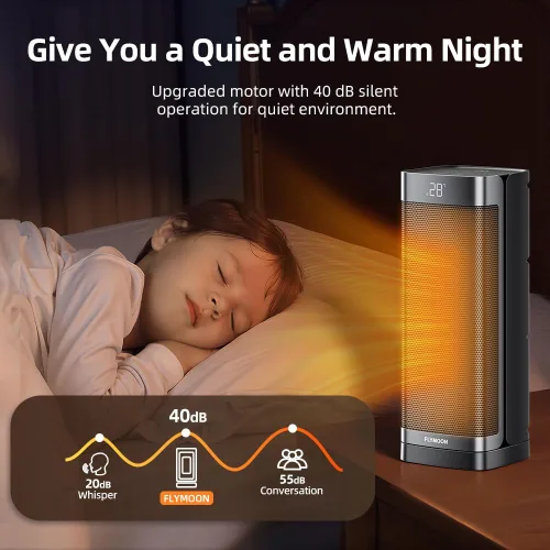 Miniatura 5 de Flymoon Calentador de espacio para uso en interiores, calentador portátil de 1500 W con control remoto, protección contra sobrecalentamiento