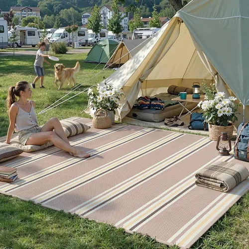 Miniatura 43 de PureCozy Alfombra de paja de plástico para exteriores, color negro, beige, grande, impermeable, para patio, 5 x 8 pulgadas, geométrica, reversible