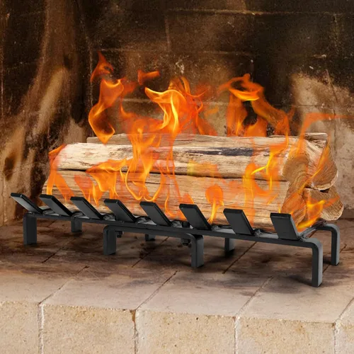 Miniatura 2 de WILLOW WEAVE Rejilla de chimenea de 20 pulgadas con retenedor de brasas, rejilla de estufa de leña, soporte de leña de acero sólido resistente de 8