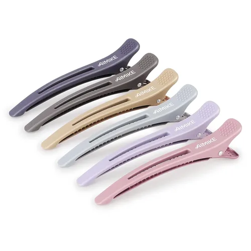 Miniatura 8 de AIMIKE - 6 piezas de pinzas profesionales para peinar y separar el cabello, antideslizantes, con pico de pato y banda de silicona para peluqueros