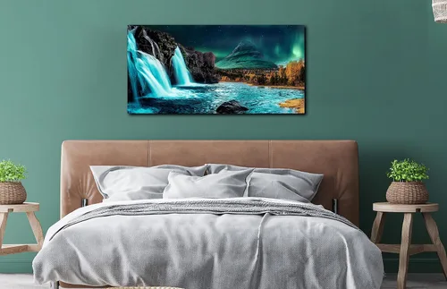 Miniatura 6 de Lienzo grande para pared de sala de estar, cuadros de cascada para pared, decoración de pared verde azulado, listo para colgar, tamaño 40 x 20 Verde