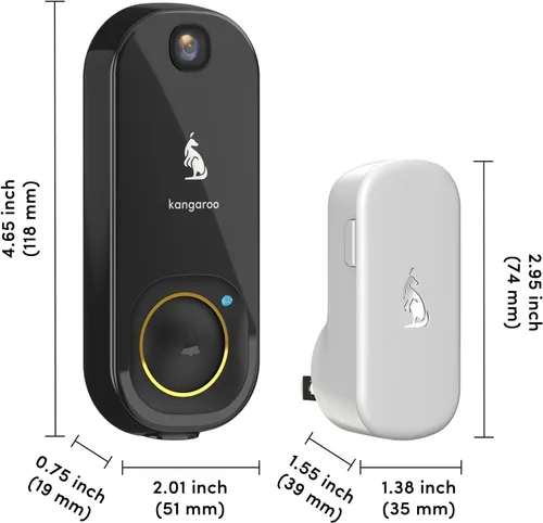 Miniatura 8 de Timbre inalámbrico canguro + timbre, cámara HD, fácil instalación, batería de detección, detección de movimiento, WiFi 2.4G, alertas en tiempo real