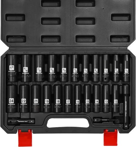 Miniatura 2 de MIXPOWER 25 piezas de juego de llaves de impacto de profundidad de 1/2 pulgada, CR-V, métrico/SAE, incluye 12 mm a 24 mm, 3/8 pulgada a 1 pulgada