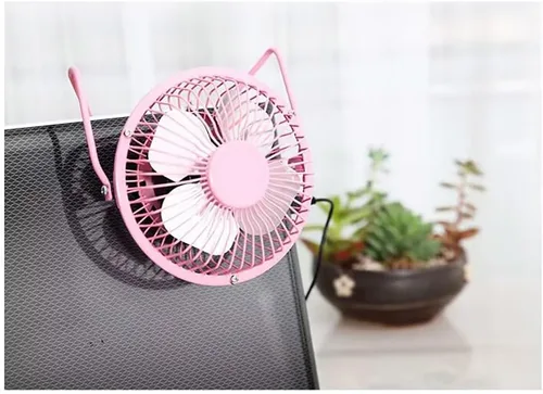Miniatura 7 de Sokelinn-six Ventilador de escritorio USB pequeño de 4 pulgadas, mini ventilador de refrigeración personal silencioso de metal para el hogar, Rosa