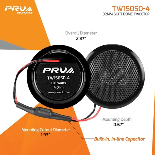 Miniatura 4 de PRV AUDIO Tweeters de Cúpula Suave 240 Watts 4 Ohm TW150SD-4 con Crossover Incorporado, Cúpula de Seda de 32 mm, Imán de Neodimio para Sistemas