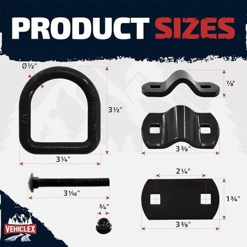 Miniatura 6 de Vehiclex Anillos en D atornillados para remolque, puntos de anclaje forjados (paquete de 4), resistencia a la rotura de 12,000 libras, anillos