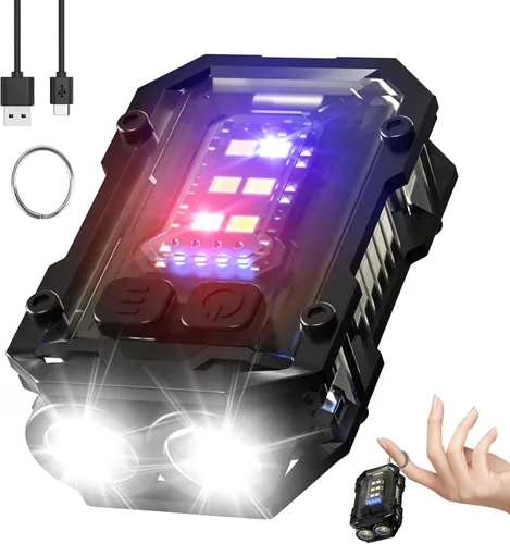 Miniatura 9 de N11 Clip magnético mini EDC linterna 1000 lúmenes, llavero linternas 8 modos de bolsillo luz flash con luces blancas rojas azules pequeña linterna