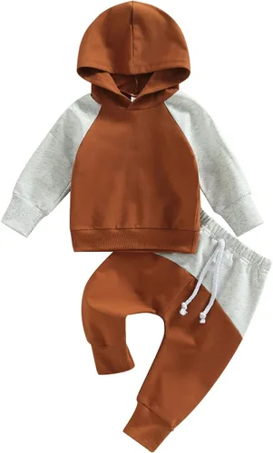 Miniatura 154 de Ropa de bebé niño 3 6 9 12 18 24M 3T Conjunto de pantalones con capucha patchwork sudadera con capucha pantalones de rayas traje de otoño invierno