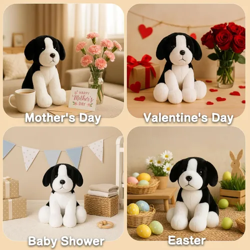 Miniatura 9 de WEIGEDU Peluche de perro pastor Beagle blanco y negro Border Collie, juguetes de peluche para niños y niñas, bebé, cumpleaños, Pascua