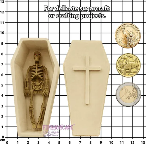 Miniatura 5 de Funshowcase Molde de silicona 3D de esqueleto de Halloween con sarcófago a juego para decoración de pasteles de fondant, arcilla polimérica