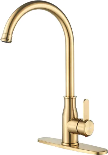 Miniatura 6 de Grifo de cocina de una sola manija de acero inoxidable de níquel cepillado, moderno grifo de fregadero de cocina de arco alto, grifo de fregadero