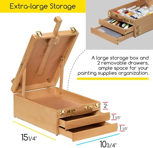 Miniatura 5 de MEEDEN Caja de bocetos de caballete de mesa grande, caja de caballete de escritorio de madera de haya maciza ajustable, caballete de viaje