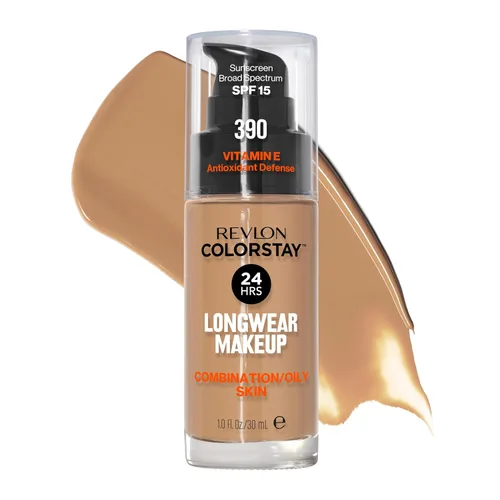 Miniatura 42 de Base líquida de Revlon ColorStay Maquillaje facial para piel mixta y grasa, SPF 15, cobertura media-completa con acabado mate, beige solar (392), 1