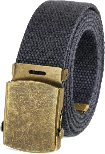 Miniatura 14 de Cinturón de lienzo, estilo militar con hebilla de bronce antiguo, 50 pulgadas de largo