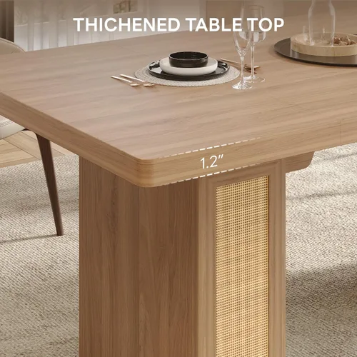 Miniatura 5 de LIKIMIO Mesa de comedor de granja de 78.7 pulgadas para 6-8 personas, parte superior de madera extra gruesa con 2 cajones de almacenamiento Blanco